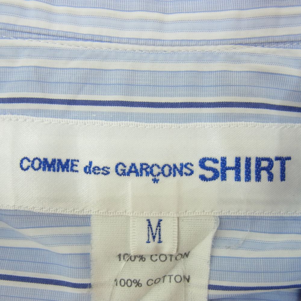COMME des GARCONS コムデギャルソン SHIRT S20066 フラワー パッチワーク ストライプ 長袖 シャツ ライトブルー系 M【中古】