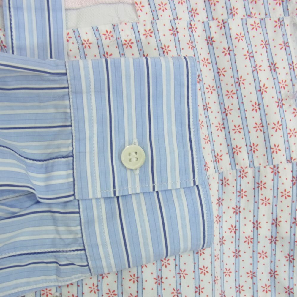 COMME des GARCONS コムデギャルソン SHIRT S20066 フラワー パッチワーク ストライプ 長袖 シャツ ライトブルー系 M【中古】
