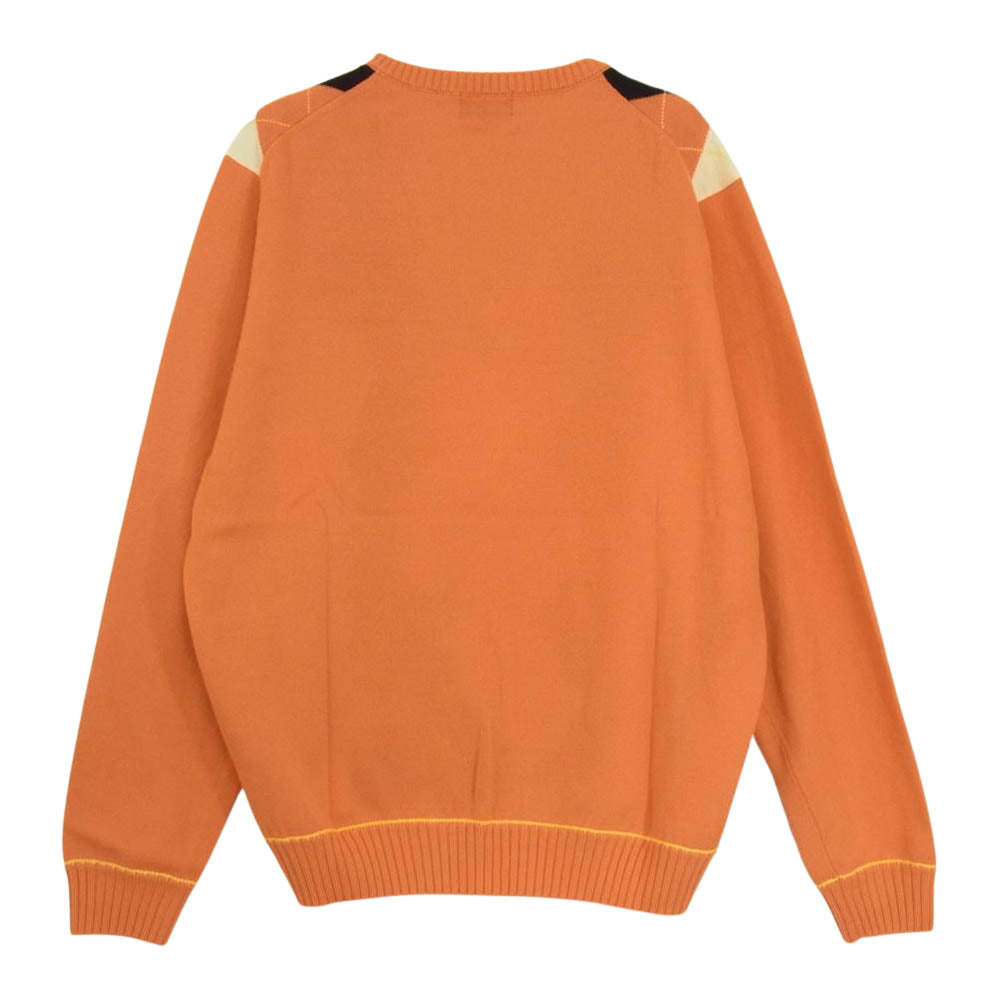 BURBERRY バーバリー アーガイル柄 Vネック ロゴ ニット セーター オレンジ系 L【中古】