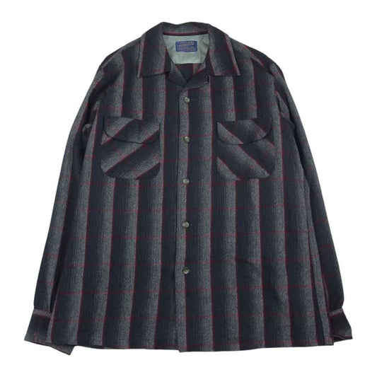 PENDLETON ペンドルトン 50s ウール フランネル チェック 長袖 シャツ ブラック系 レッド系 M【中古】