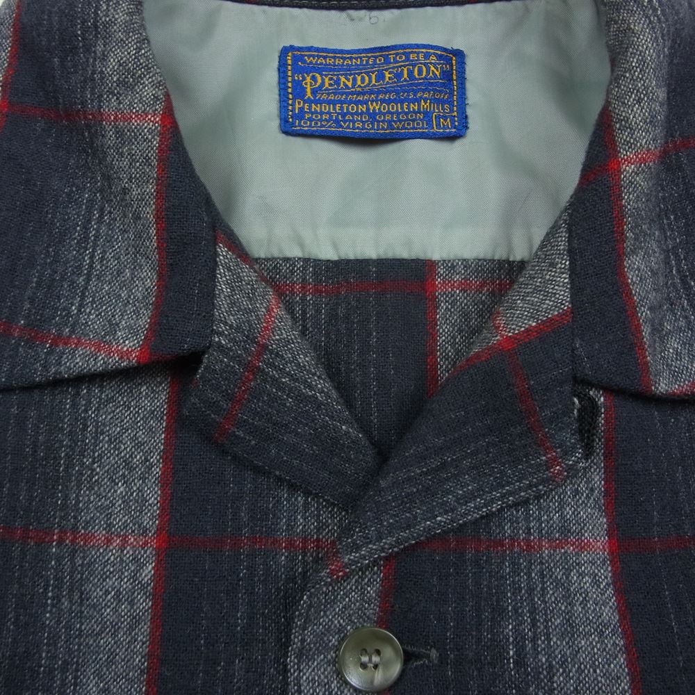 PENDLETON ペンドルトン 50s ウール フランネル チェック 長袖 シャツ ブラック系 レッド系 M【中古】