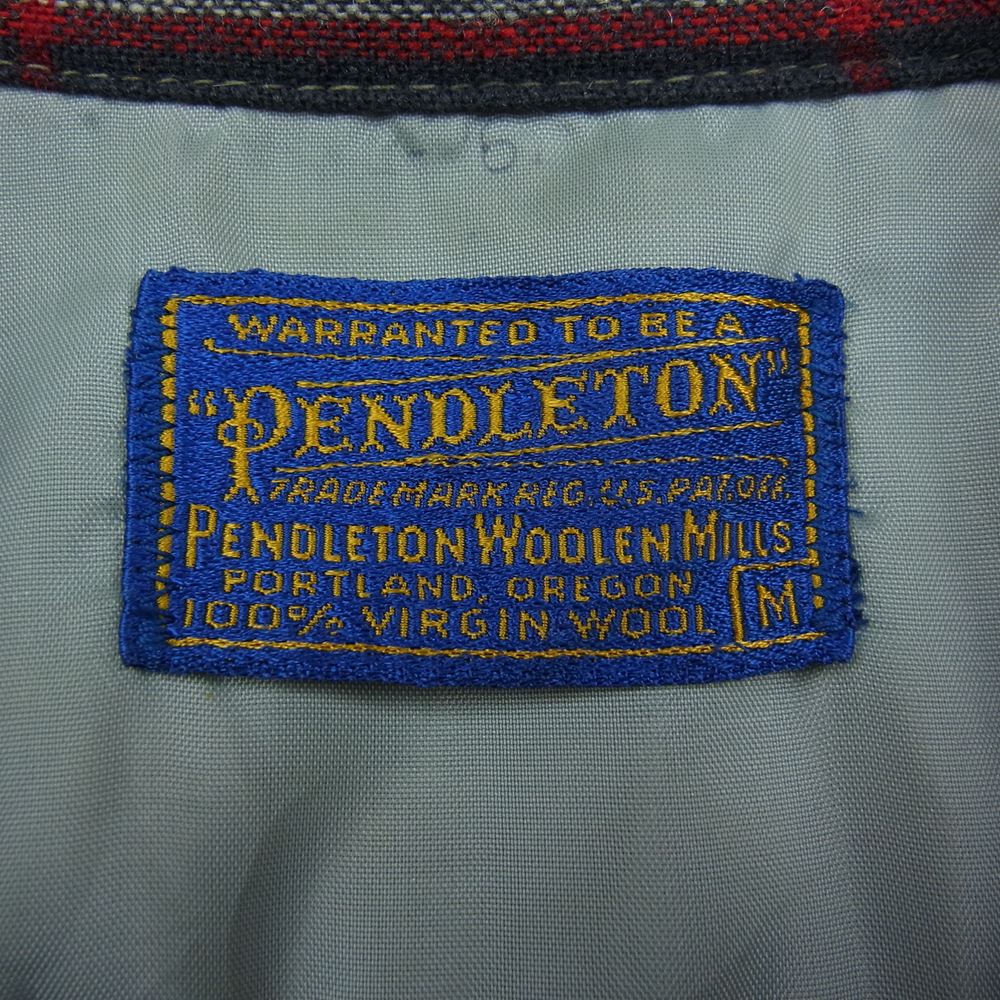 PENDLETON ペンドルトン 50s ウール フランネル チェック 長袖 シャツ ブラック系 レッド系 M【中古】