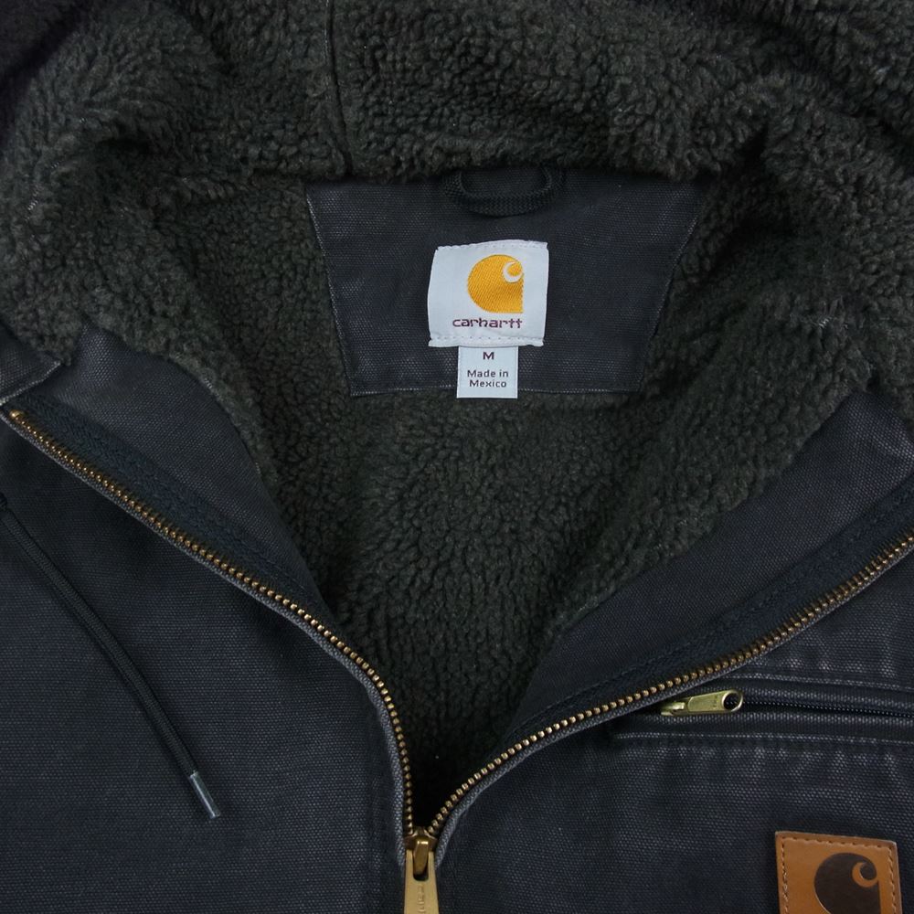 Carhartt カーハート フード付き 裏ボア ダックジャケット パーカー ブラック系【中古】