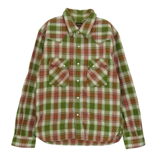 THE FLAT HEAD ザフラットヘッド ヘビーネル チェック ウェスタン シャツ グリーン系 グリーン系 42【中古】