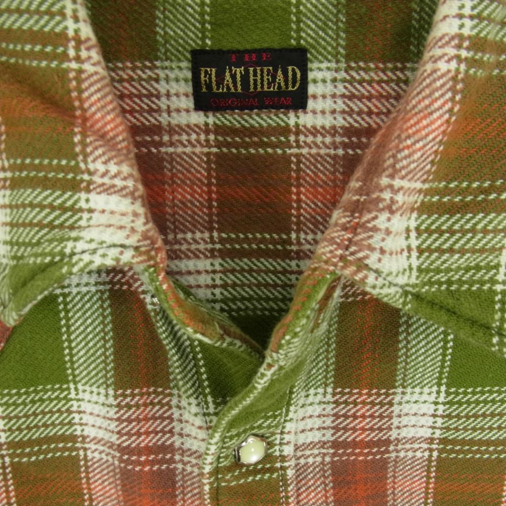 THE FLAT HEAD ザフラットヘッド ヘビーネル チェック ウェスタン シャツ グリーン系 グリーン系 42【中古】