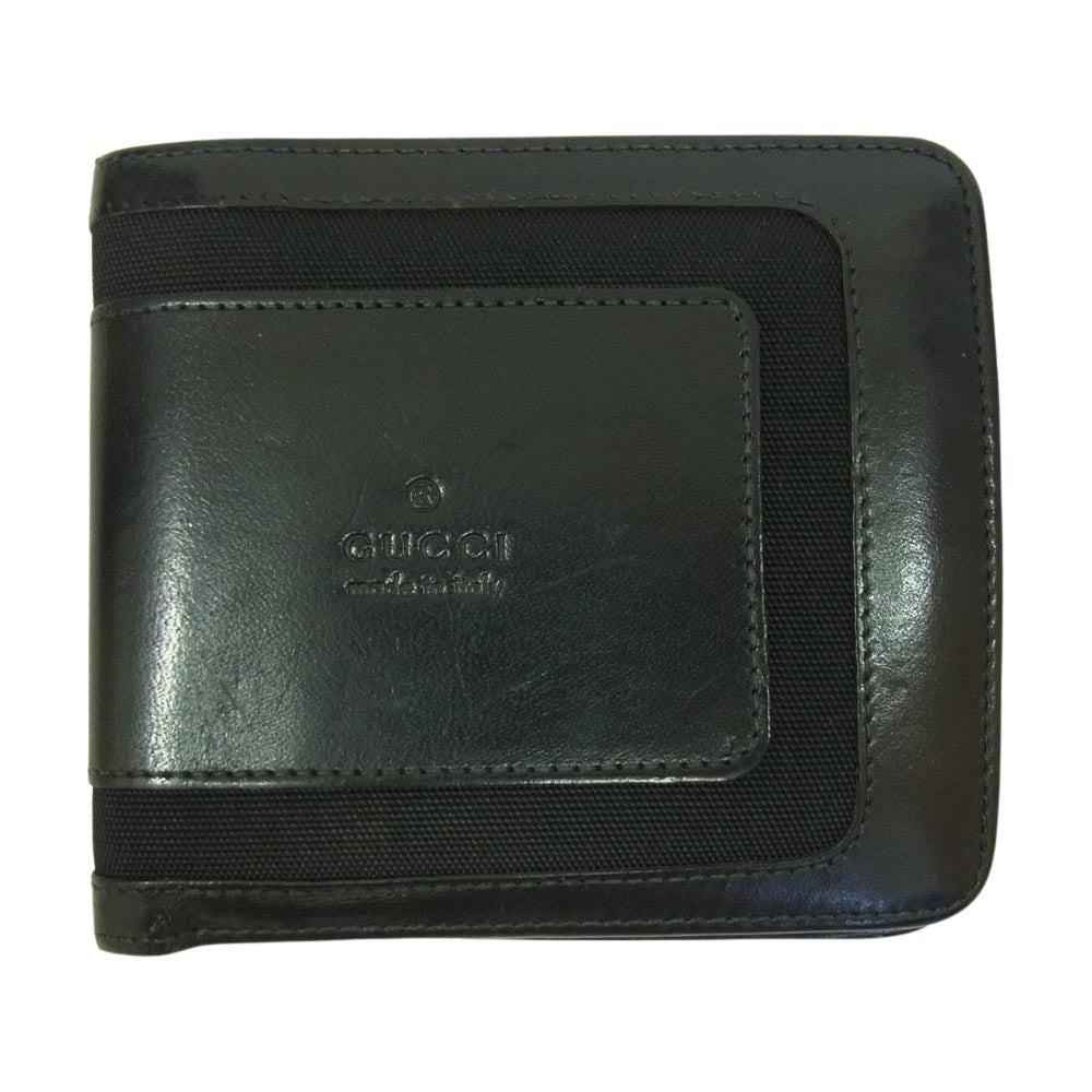 GUCCI グッチ 二つ折り財布 ロゴ レザー ウォレット ブラック系【中古】
