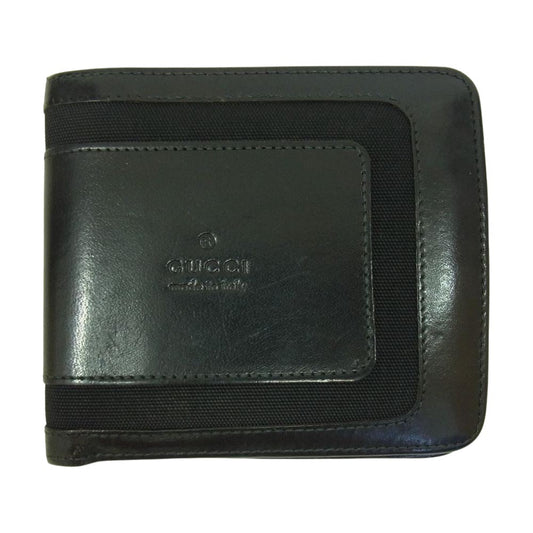 GUCCI グッチ 二つ折り財布 ロゴ レザー ウォレット ブラック系【中古】
