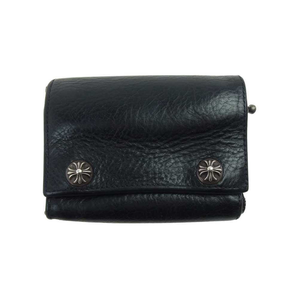 CHROME HEARTS クロムハーツ（原本無） 3FOLD 3フォールド クロスボタン レザー ウォレット ブラック系【中古】