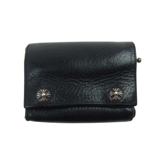 CHROME HEARTS クロムハーツ（原本無） 3FOLD 3フォールド クロスボタン レザー ウォレット ブラック系【中古】