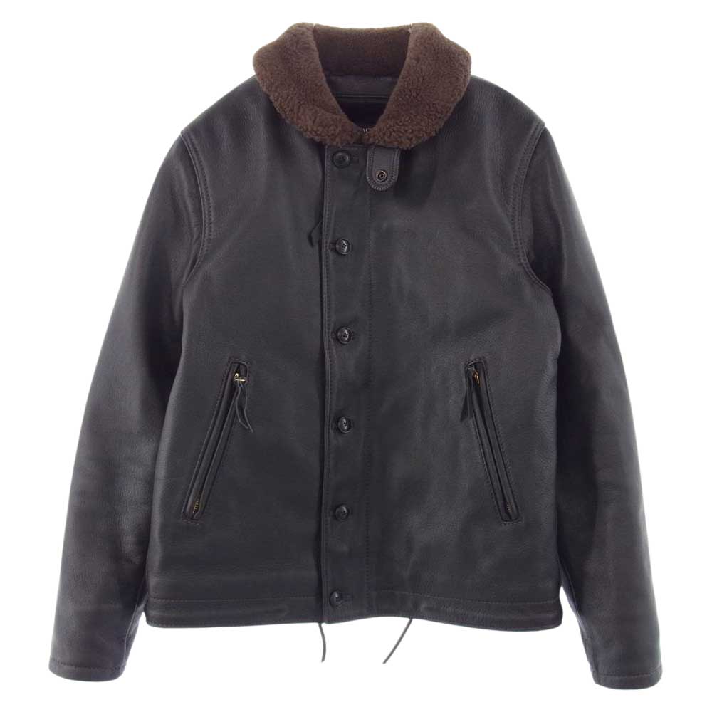 KADOYA カドヤ HEAD FACTORY ヘッドファクトリー N-1 襟ボア レザー フライト ライダース デッキ ジャケット ダークブラウン系 3L【中古】