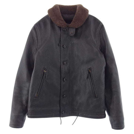 KADOYA カドヤ HEAD FACTORY ヘッドファクトリー N-1 襟ボア レザー フライト ライダース デッキ ジャケット ダークブラウン系 3L【中古】