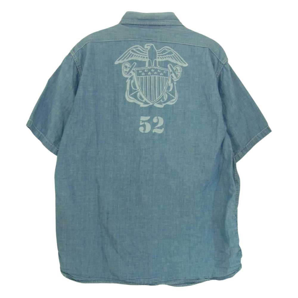 The REAL McCOY'S ザリアルマッコイズ U.S.N. CHAMBRAY SHIRT S/S アンカー 抜染 ステンシルプリント 半袖 シャンブレー シャツ ブルー系 サイズ表記無【中古】