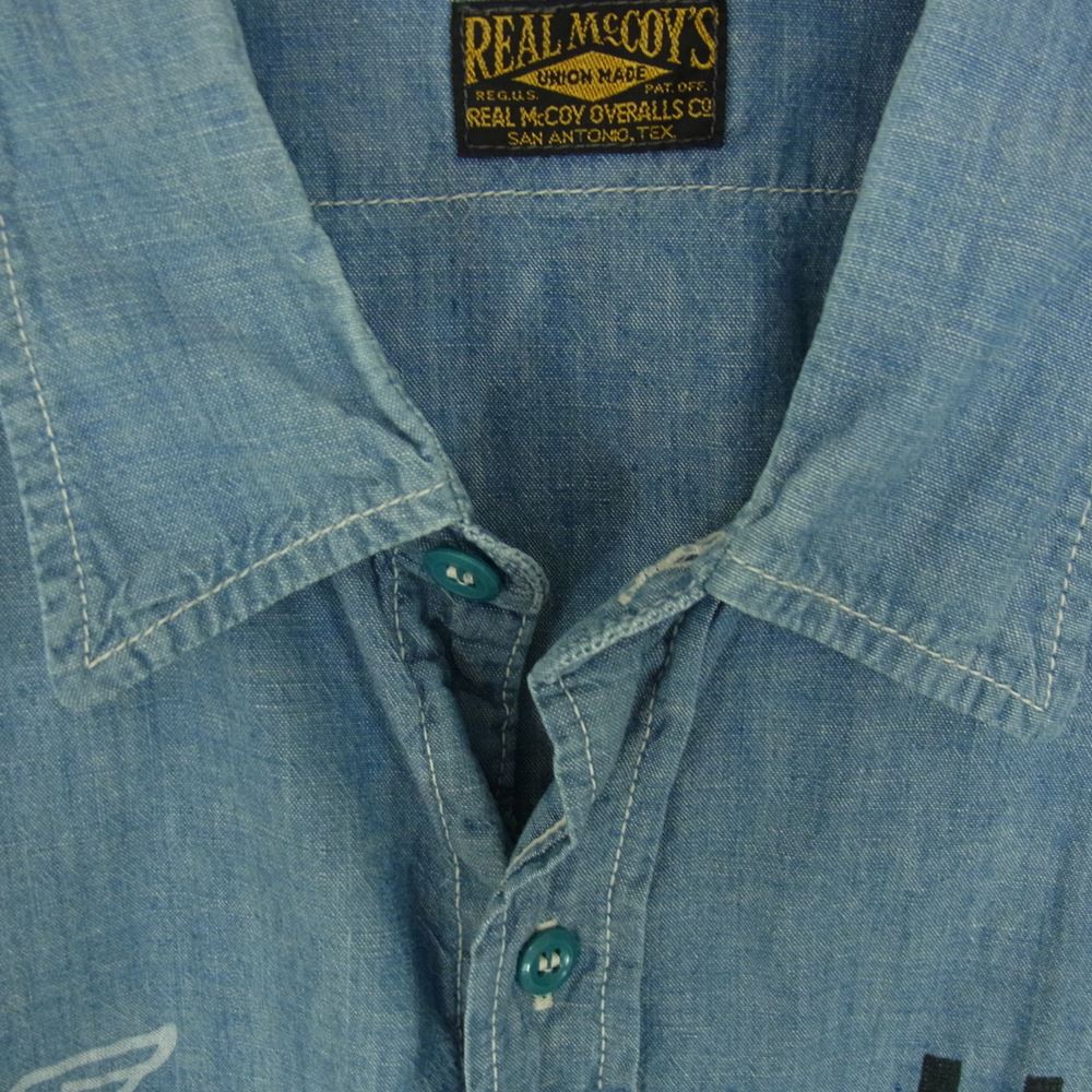 The REAL McCOY'S ザリアルマッコイズ U.S.N. CHAMBRAY SHIRT S/S アンカー 抜染 ステンシルプリント 半袖 シャンブレー シャツ ブルー系 サイズ表記無【中古】
