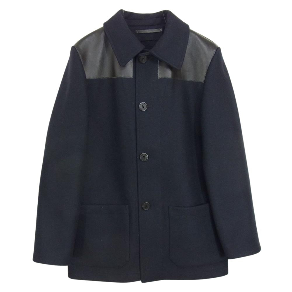 LOUIS VUITTON ルイ・ヴィトン ヨークレザー ウール コート ドンキ― ジャケット ネイビー系 46【中古】