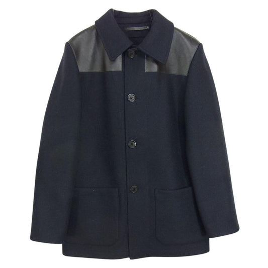 LOUIS VUITTON ルイ・ヴィトン ヨークレザー ウール コート ドンキ― ジャケット ネイビー系 46【中古】