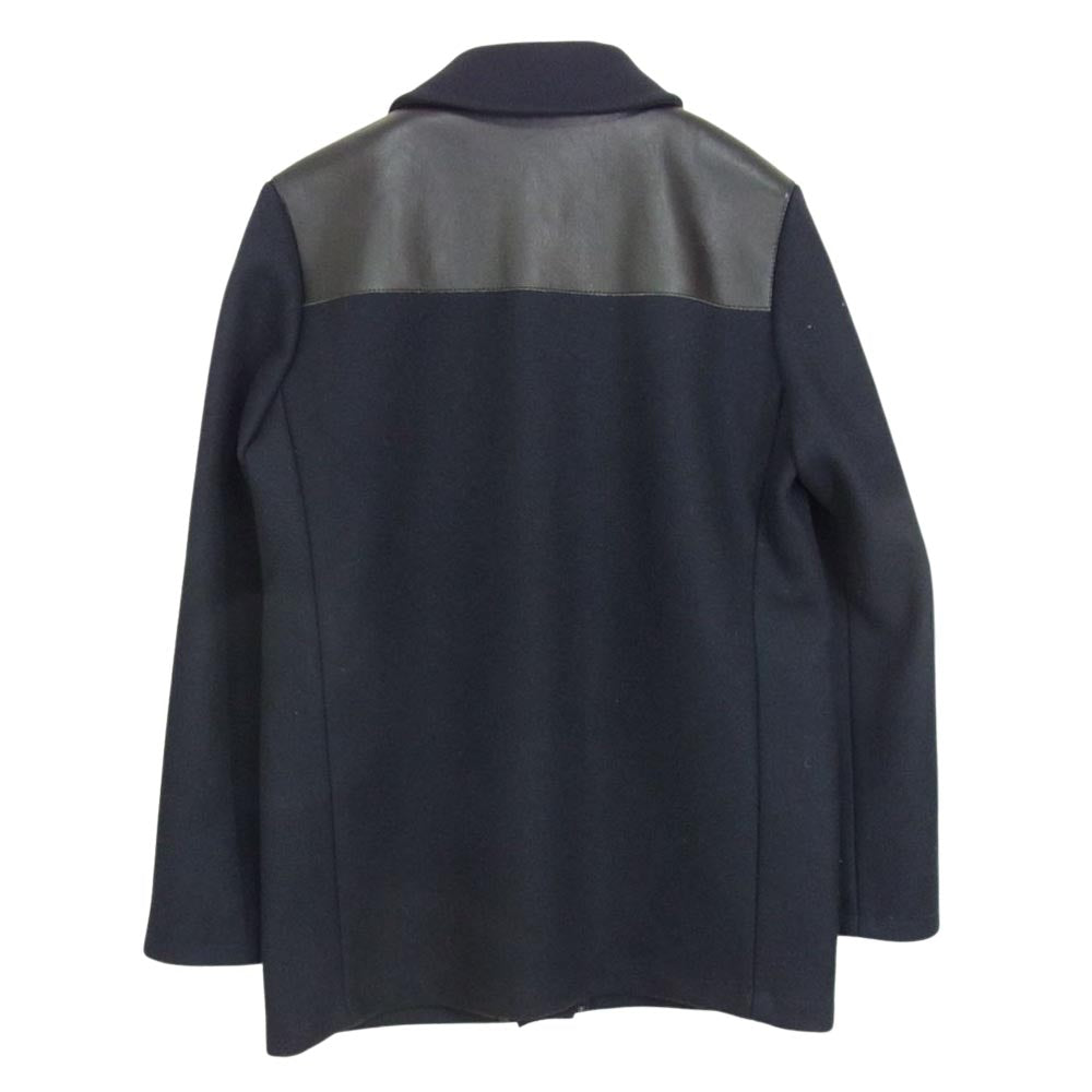 LOUIS VUITTON ルイ・ヴィトン ヨークレザー ウール コート ドンキ― ジャケット ネイビー系 46【中古】