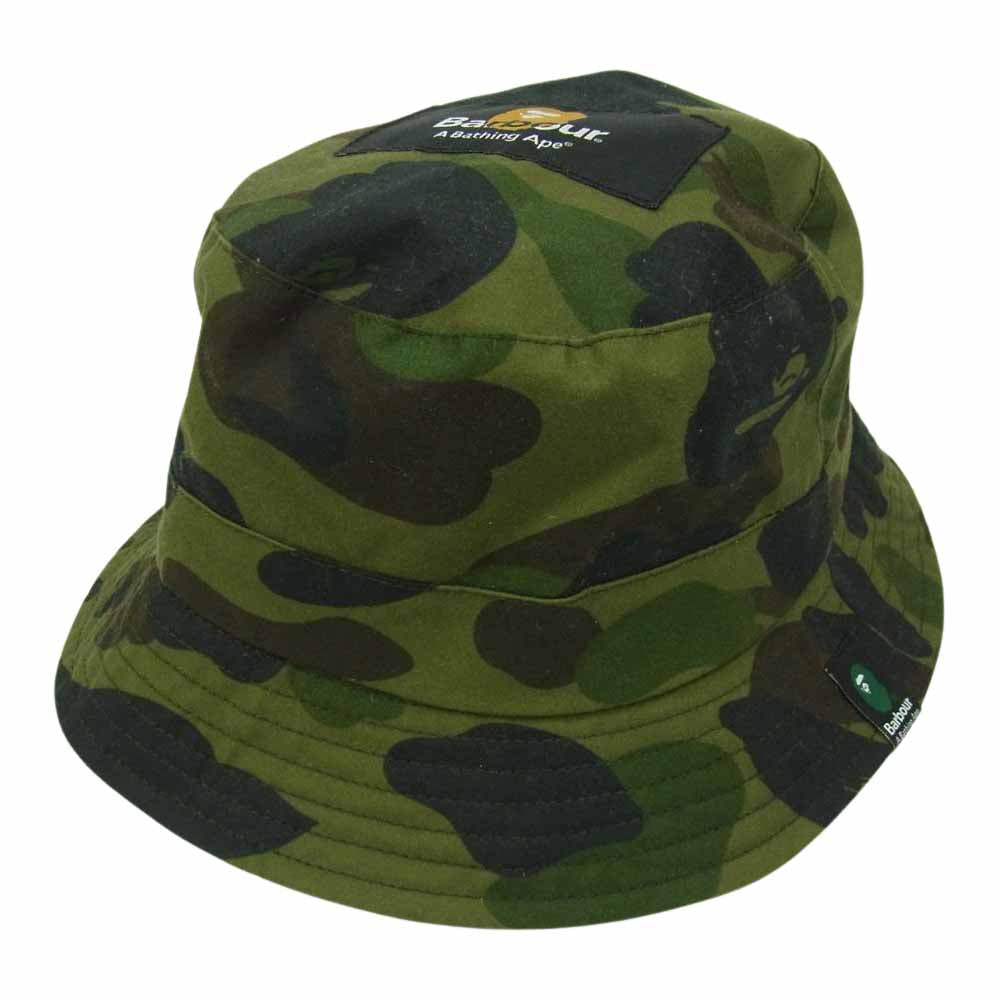 A BATHING APE アベイシングエイプ × Barbour バブアー エイプカモ バケット ハット カーキ系 M【中古】