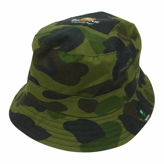 A BATHING APE アベイシングエイプ × Barbour バブアー エイプカモ バケット ハット カーキ系 M【中古】