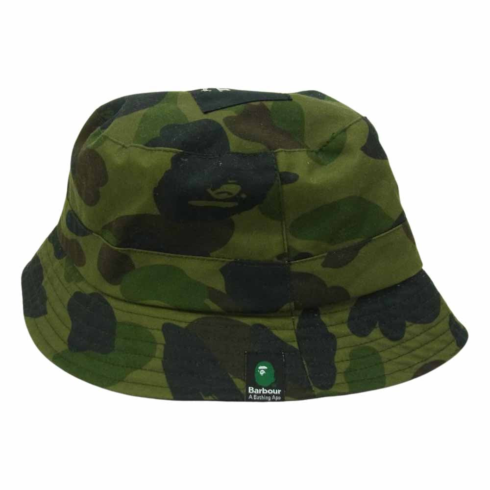 A BATHING APE アベイシングエイプ × Barbour バブアー エイプカモ バケット ハット カーキ系 M【中古】