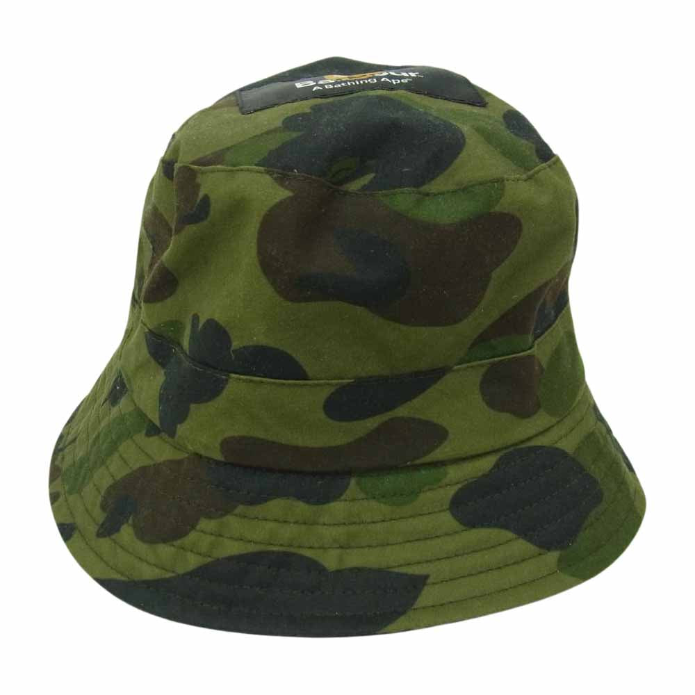 A BATHING APE アベイシングエイプ × Barbour バブアー エイプカモ バケット ハット カーキ系 M【中古】