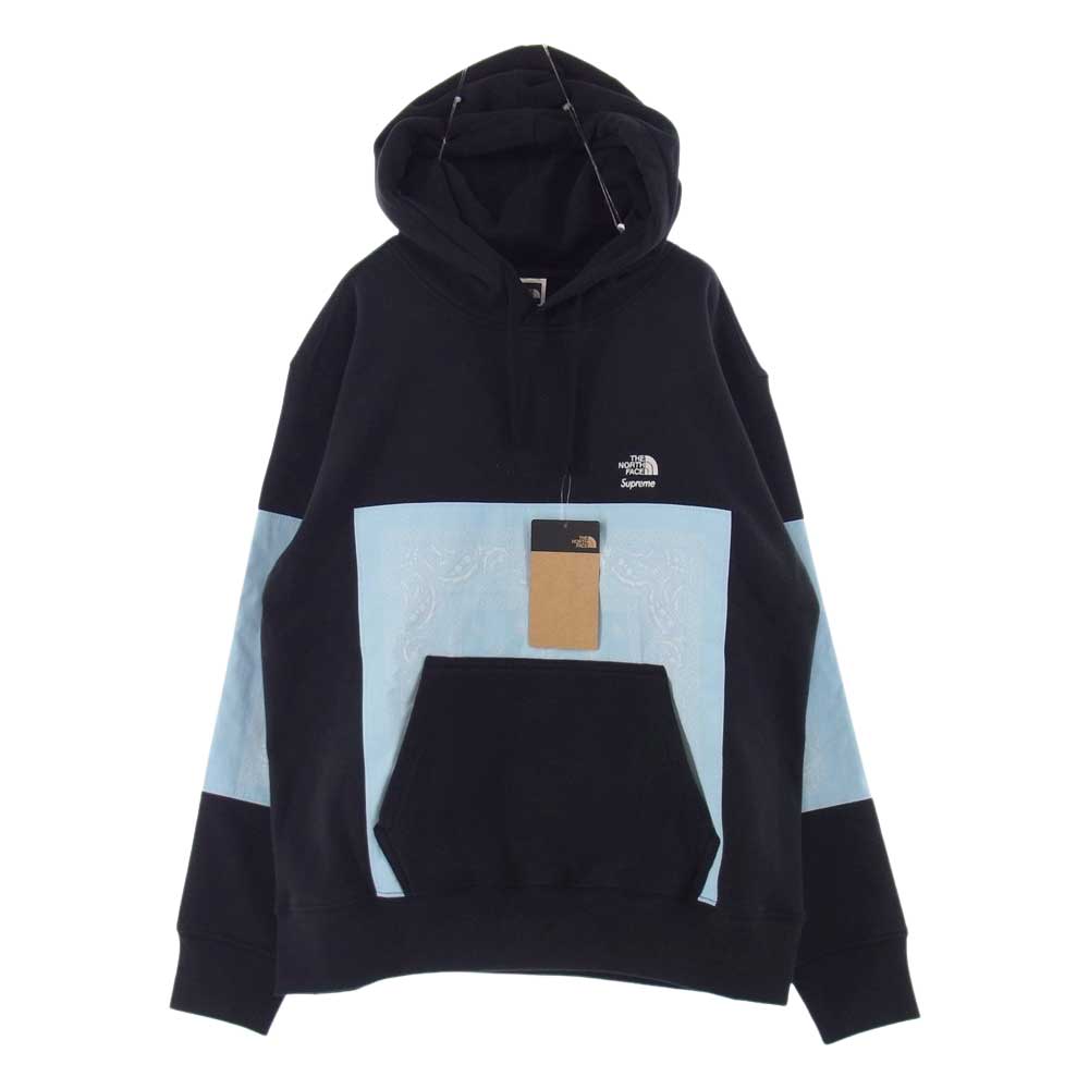 Supreme シュプリーム 22SS NT02208I × The North Face ノースフェイス Trekking Bandana Hooded Sweatshirt トレッキング バンダナ フーデッド スウェット プルオーバ― パーカー ブラック系 ライトブルー系 M【新古品】【未使用】【中古】