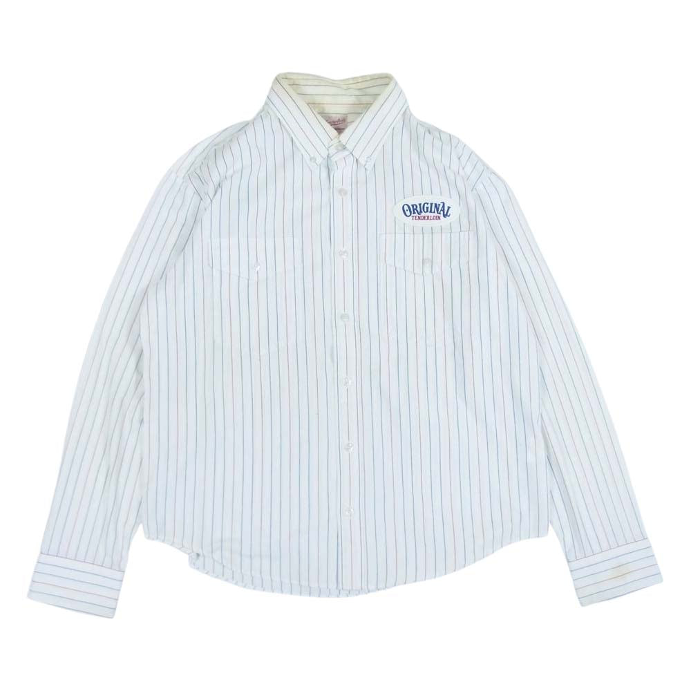 TENDERLOIN テンダーロイン T-WORK SHT U ワッペン ロゴ ストライプ 長袖 シャツ ホワイト系 M【中古】