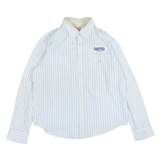TENDERLOIN テンダーロイン T-WORK SHT U ワッペン ロゴ ストライプ 長袖 シャツ ホワイト系 M【中古】