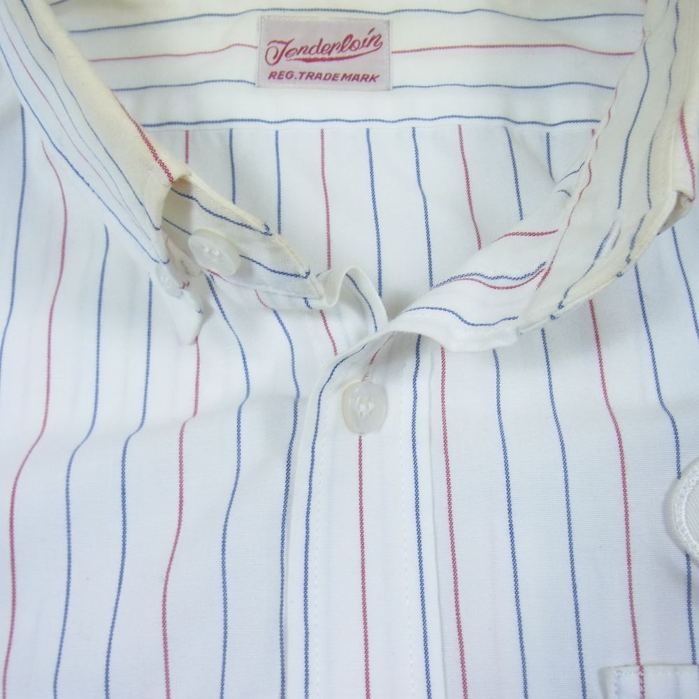 TENDERLOIN テンダーロイン T-WORK SHT U ワッペン ロゴ ストライプ 長袖 シャツ ホワイト系 M【中古】