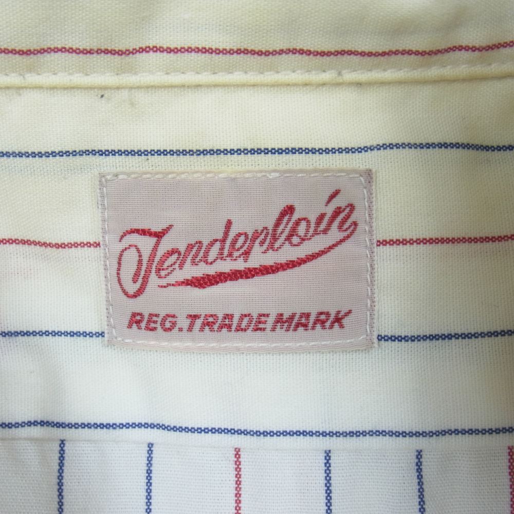 TENDERLOIN テンダーロイン T-WORK SHT U ワッペン ロゴ ストライプ 長袖 シャツ ホワイト系 M【中古】