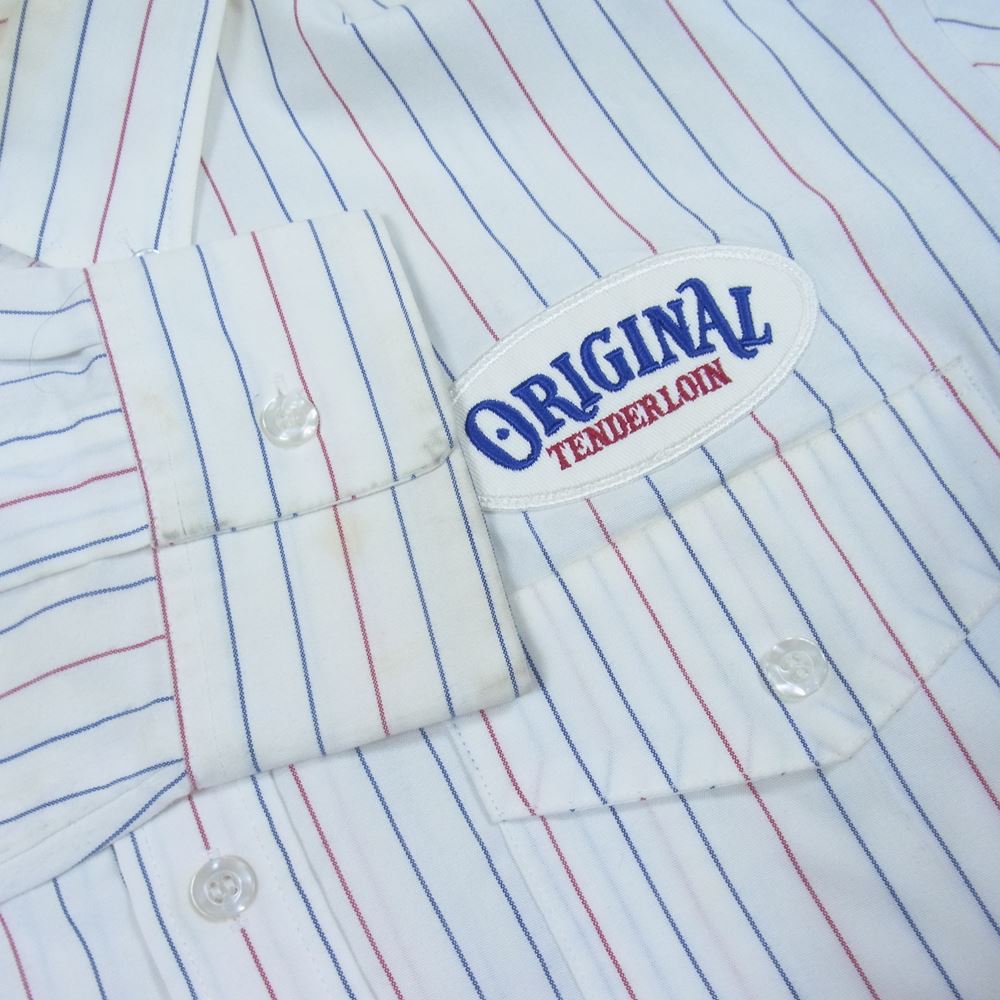TENDERLOIN テンダーロイン T-WORK SHT U ワッペン ロゴ ストライプ 長袖 シャツ ホワイト系 M【中古】