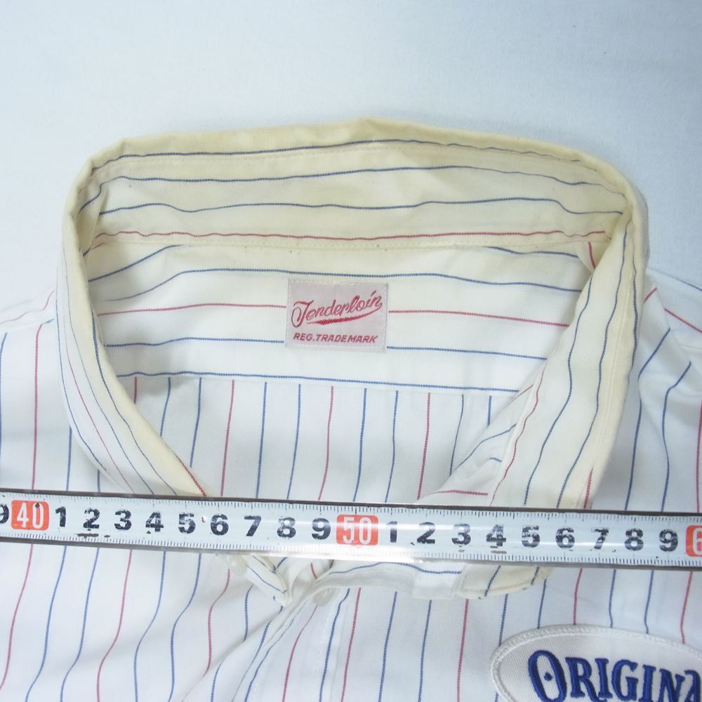 TENDERLOIN テンダーロイン T-WORK SHT U ワッペン ロゴ ストライプ 長袖 シャツ ホワイト系 M【中古】