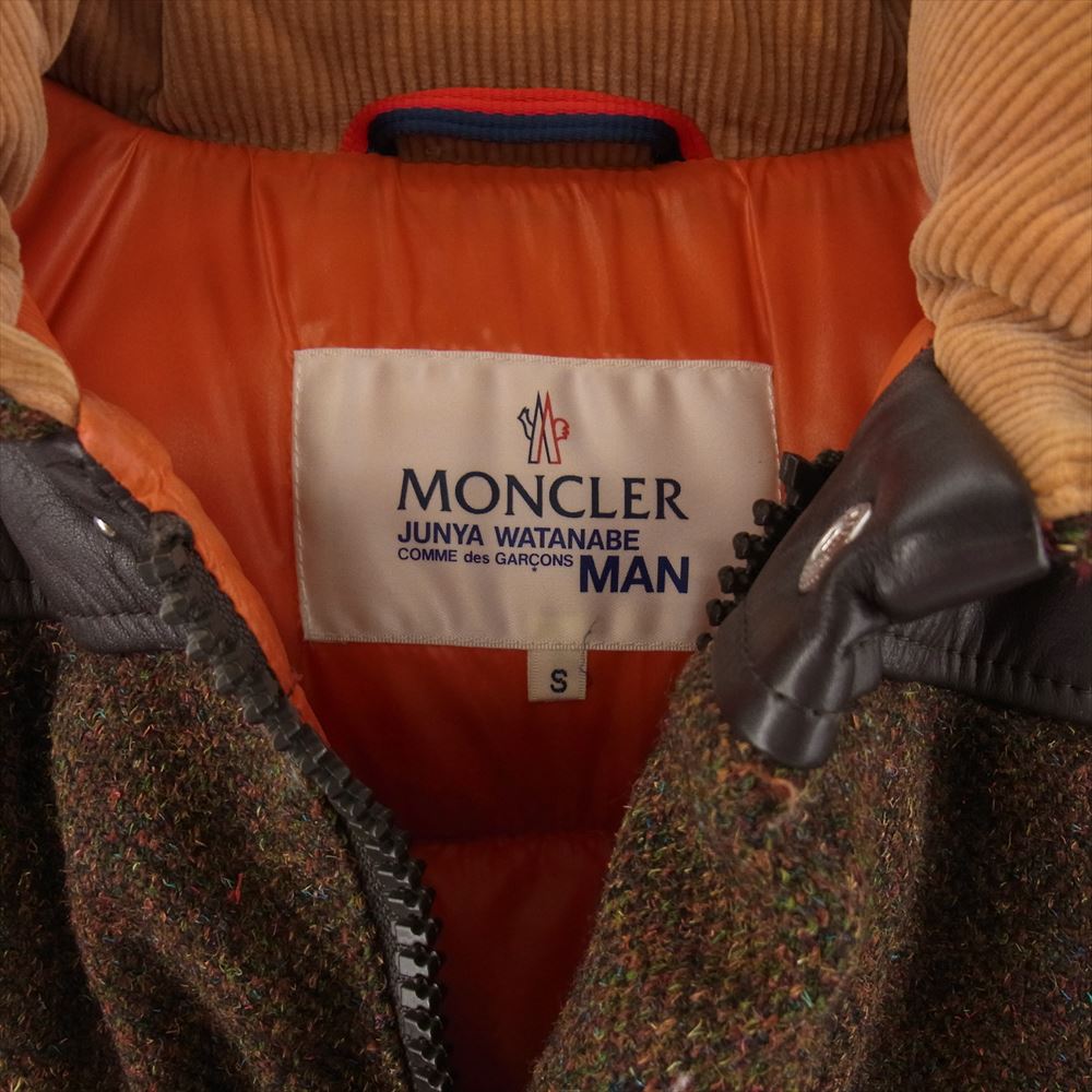 MONCLER モンクレール AD2008 WB-J104 JUNYA WATANABE COMME des GARCONS MAN ジュンヤワタナベ コムデギャルソン マン ヨーク レザー 切替 ウールツイード ダウン ジャケット マルチカラー系 S【中古】