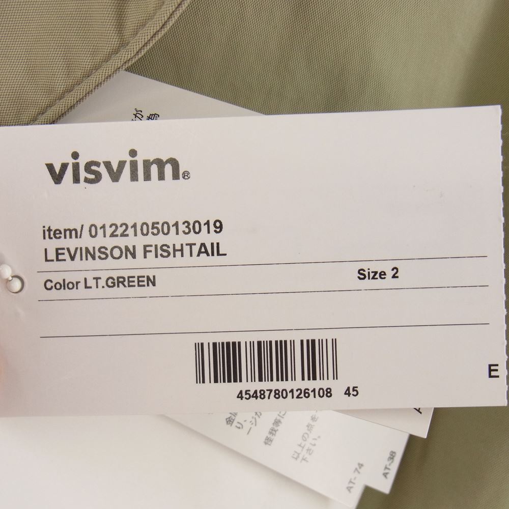 VISVIM ビズビム 22SS 0122105013019 Levinson fishtail DAMAGED加工 天然染料加工 泥染 フィッシュテール モッズ ミリタリー コート ライトグリーン系 2【極上美品】【中古】
