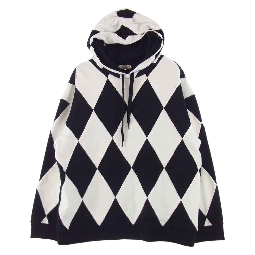 VALENTINO ヴァレンティノ 21AW 0000025829　01 ダイヤブロックチェック柄 スウェット パーカー フーディ  ホワイト系 ブラック系 M【中古】