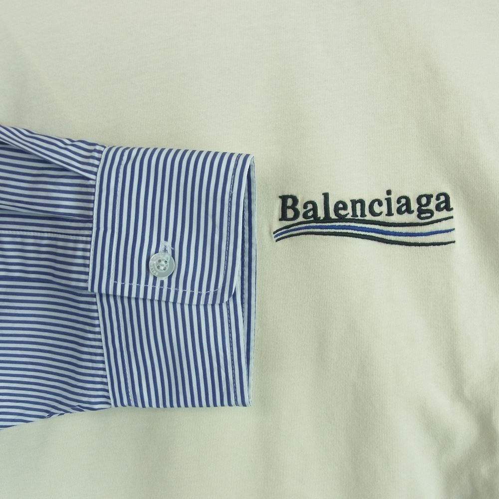 BALENCIAGA バレンシアガ 22SS 698631 キャンペーンロゴ ダメージ加工 レイヤード カットソー Tシャツ 長袖 ベージュ系 ライトブルー系 ホワイト系 L【中古】