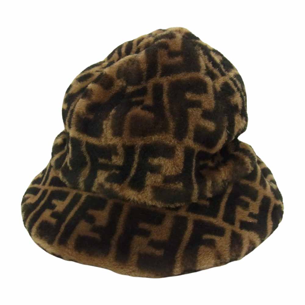 FENDI フェンディ FXQ632 A401 ズッカ柄 ファーハット ブラウン系 S【中古】
