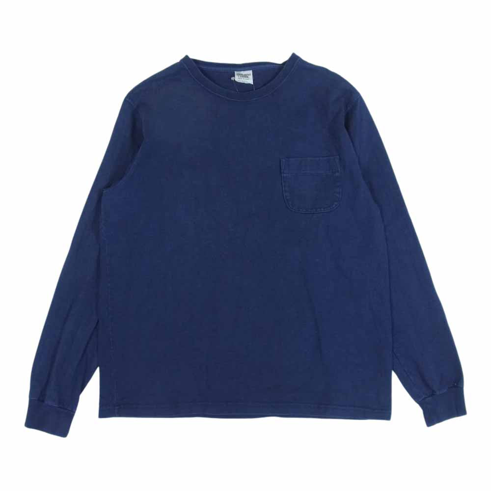 キャンバー USA製 ポケット付き クルーネック 長袖 Tシャツ ネイビー系 L【中古】