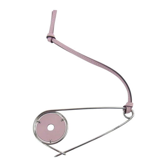 LOEWE ロエベ レザー チャーム付き メカノピン ブローチ ピンク系 シルバー系【極上美品】【中古】