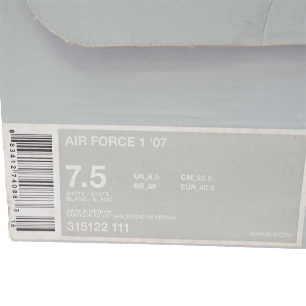 NIKE ナイキ 315122-111 AIR FORCE 1 エアフォースLOW '07 ロー スニーカー ホワイト系 25.5㎝【中古】