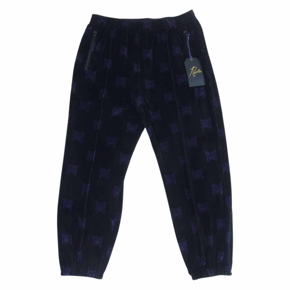 Needles ニードルス 22AW  LQ238 Papillon Velour パピヨン ベロア zipped Track Pant ジップ トラック パンツ ブラック×パープル L【新古品】【未使用】【中古】