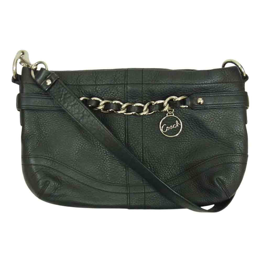 COACH コーチ F19723  レザー チェーン ショルダー バッグ ブラック系【中古】
