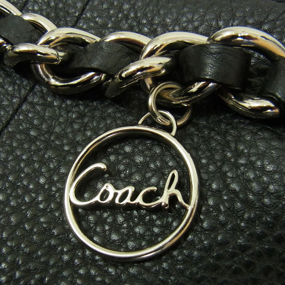 COACH コーチ F19723  レザー チェーン ショルダー バッグ ブラック系【中古】