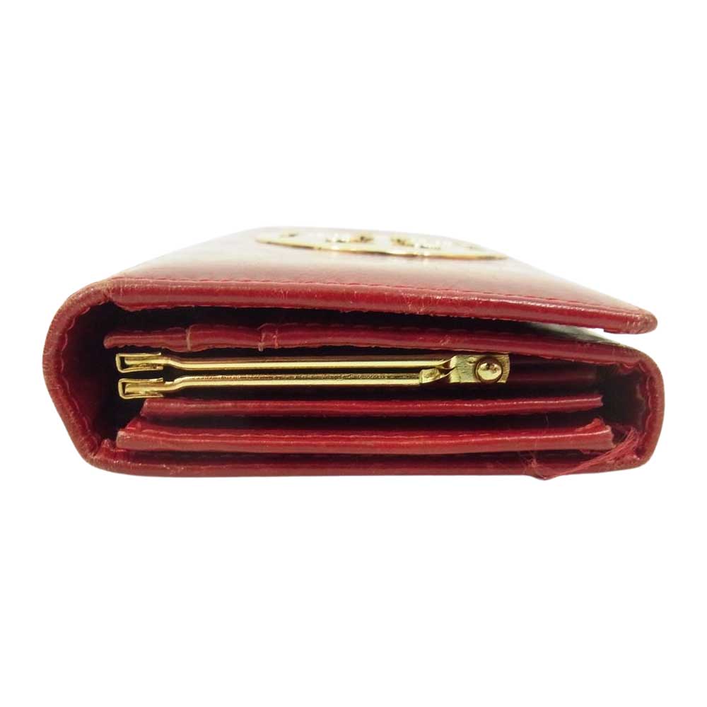 Tory Burch トリーバーチ レザー フラップ メタルロゴ ウォレット 財布 レッド系【中古】