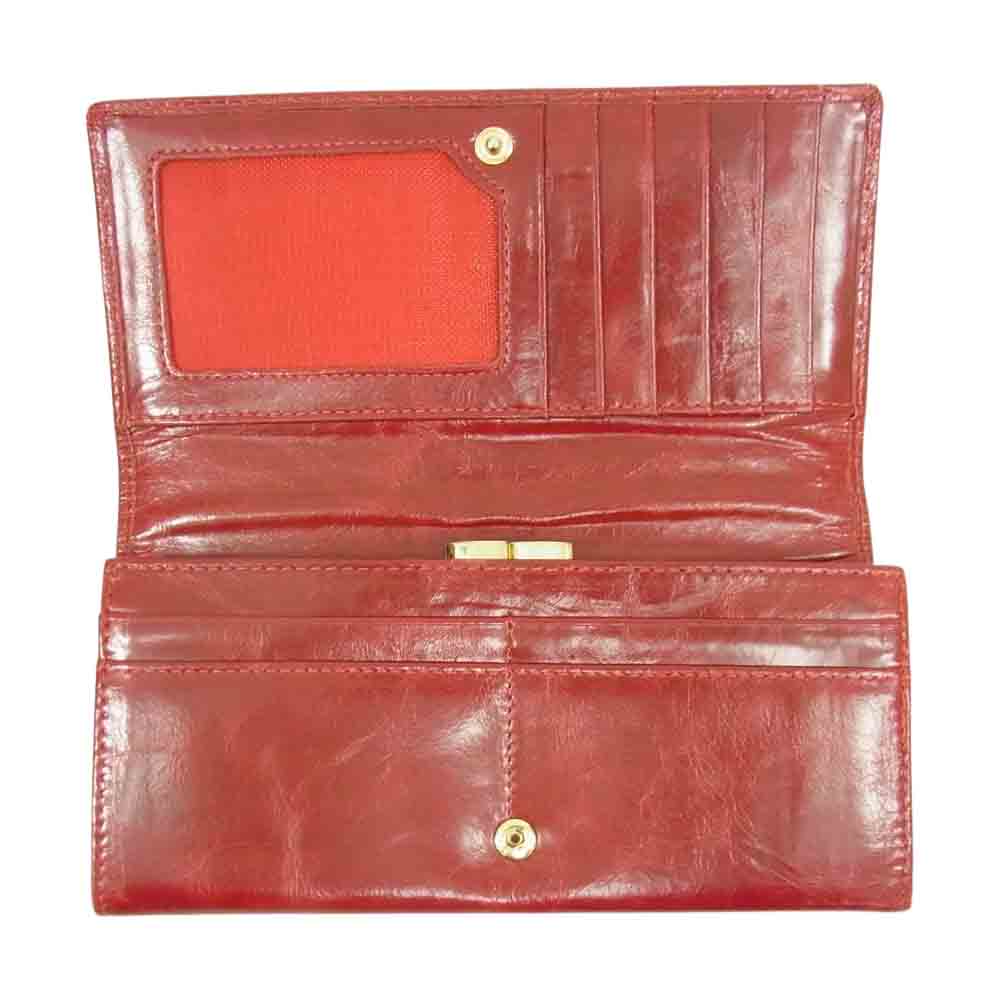 Tory Burch トリーバーチ レザー フラップ メタルロゴ ウォレット 財布 レッド系【中古】