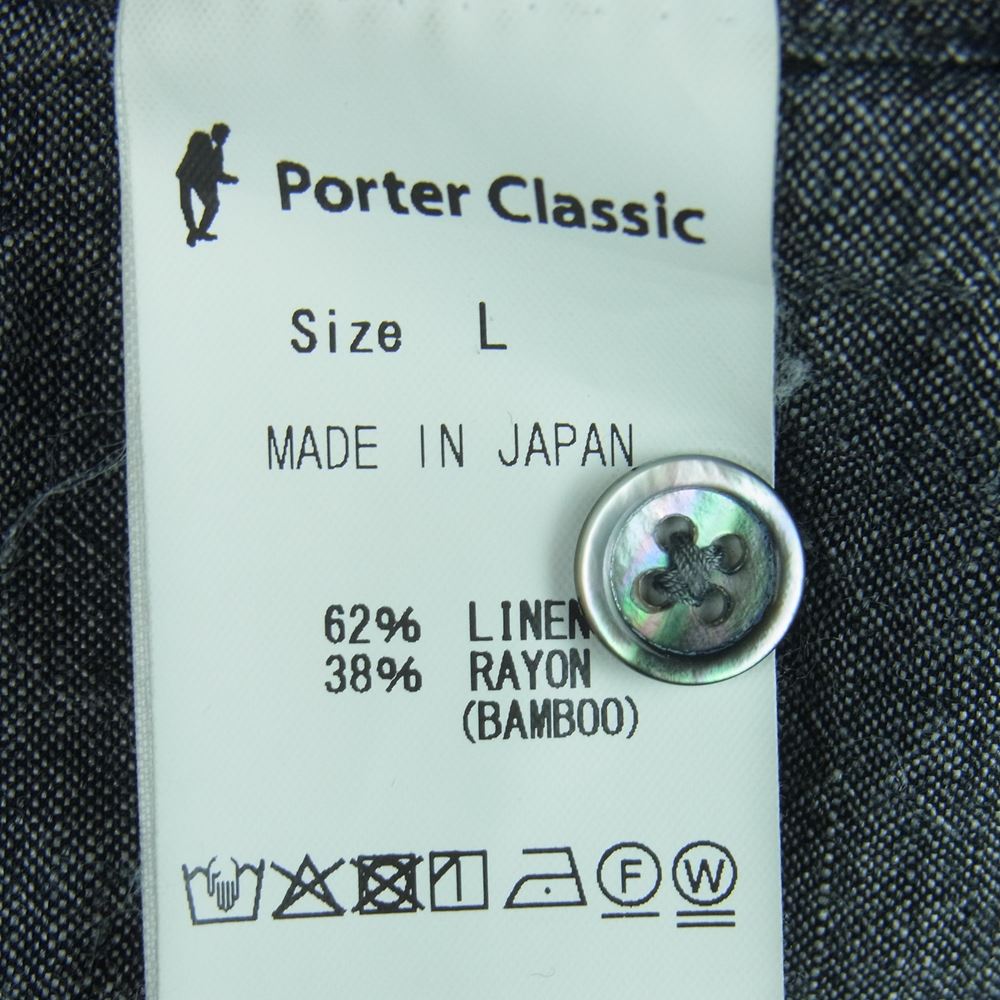 PORTER CLASSIC ポータークラシック ROLL UP BAMBOO LINEN SHIRT ロールアップ バンブー リネン 長袖 シャツ グレー系 L【中古】
