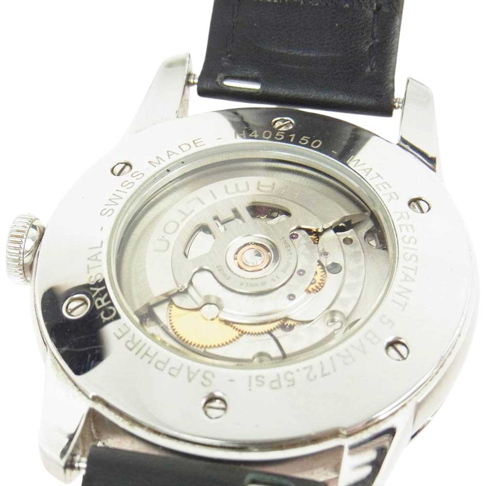 HAMILTON ハミルトン H405150 レイルロード レザーベルト 自動巻き オートマチック 腕時計 シルバー系【中古】