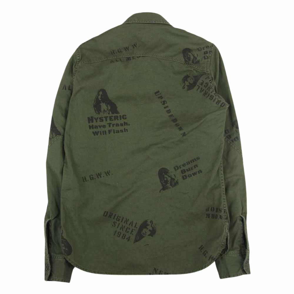 HYSTERIC GLAMOUR ヒステリックグラマー 0221AH05 プリント 総柄 ミリタリーシャツ カーキ系 S【中古】