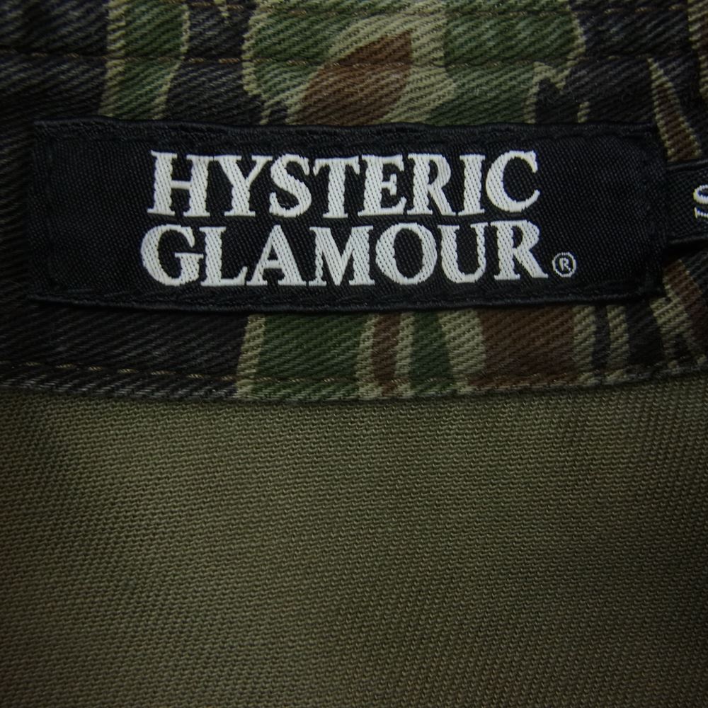 HYSTERIC GLAMOUR ヒステリックグラマー 0221AH05 Bored バック刺繍 袖ワッペン カモフラ ミリタリー シャツ  カーキ系 S【中古】