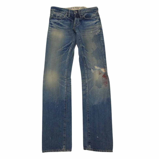 HYSTERIC GLAMOUR ヒステリックグラマー 4AP-2741 膝ダメージ ペイント加工 スリム デニム パンツ インディゴブルー系 28【中古】