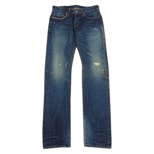 HYSTERIC GLAMOUR ヒステリックグラマー 4AP-2671 クラッシュ リペア 加工 スタッズ スリム デニム パンツ インディゴブルー系 28【中古】